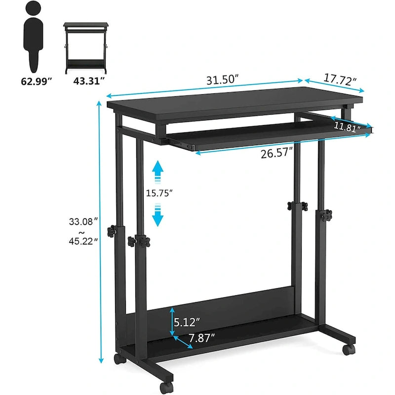Table d'ordinateur portable portable pour canapé et lit, petite table debout réglable en hauteur