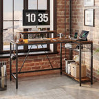 Bureau d'angle réversible avec LED, prises de courant et support d'écran - Bureau d'ordinateur