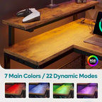 Bureau d'angle réversible avec LED, prises de courant et support d'écran - Bureau d'ordinateur