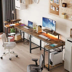 Bureau d'angle réversible avec LED, prises de courant et support d'écran - Bureau d'ordinateur