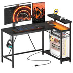 Bureau d'angle réversible avec LED, prises de courant et support d'écran - Bureau d'ordinateur