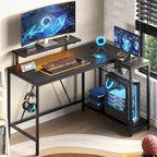 Bureau d'angle réversible avec LED, prises de courant et support d'écran - Bureau d'ordinateur