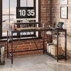 Bureau d'angle réversible avec LED, prises de courant et support d'écran - Bureau d'ordinateur