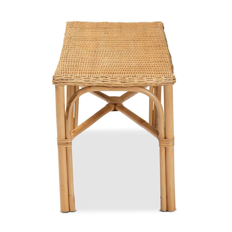 Banc d'appoint moderne bohème en rotin naturel marron