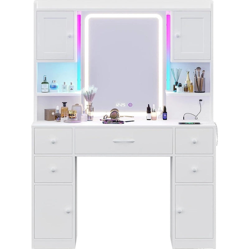 Coiffeuse 5 tiroirs avec miroir tactile et affichage de l'heure