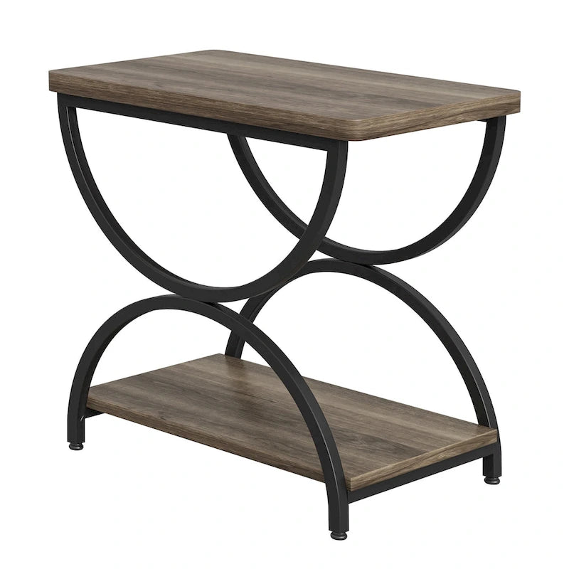 Table d'appoint ou de chevet à 2 niveaux rectangulaire en bois et métal