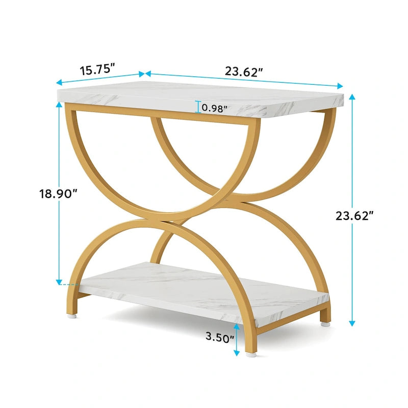 Table d'appoint ou de chevet à 2 niveaux rectangulaire en bois et métal
