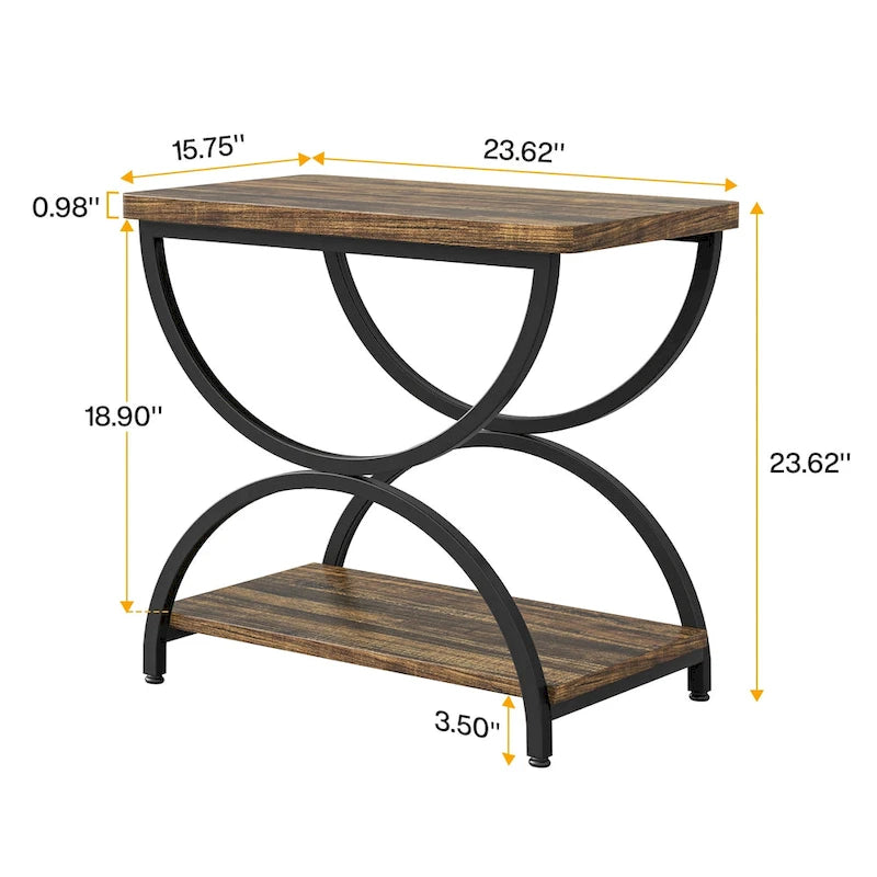 Table d'appoint ou de chevet à 2 niveaux rectangulaire en bois et métal