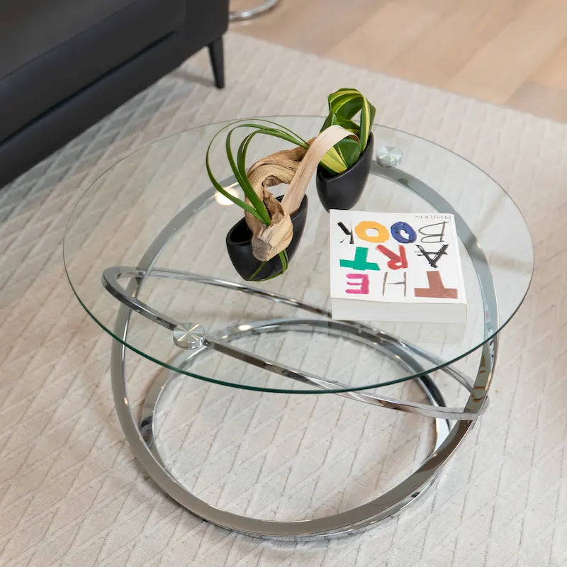 Table basse ronde en verre trempé en forme de croix