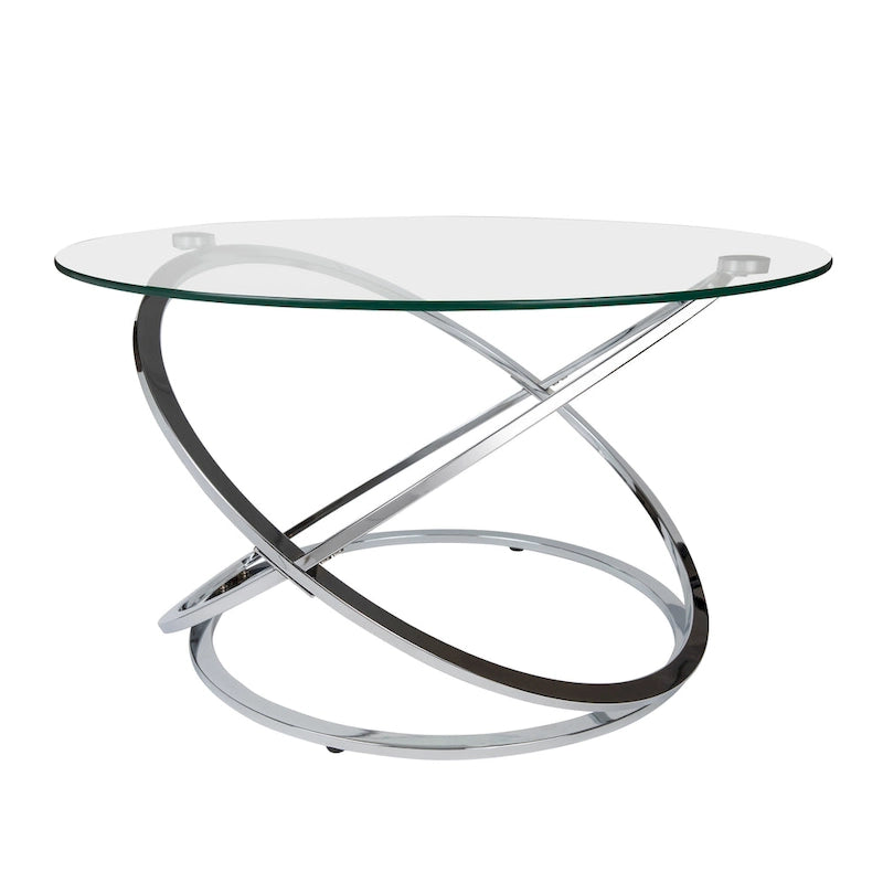 Table basse ronde en verre trempé en forme de croix