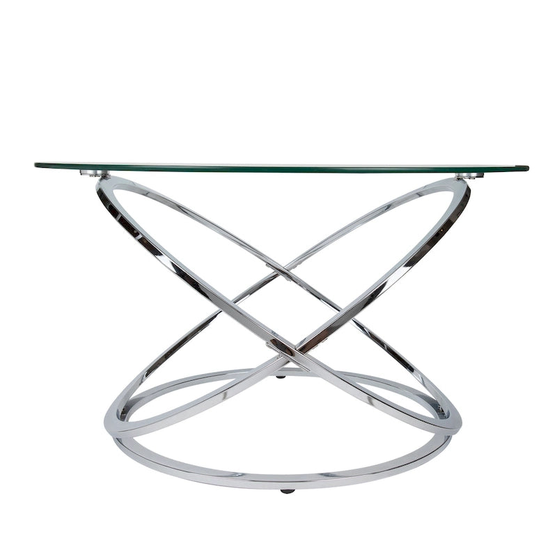 Table basse ronde en verre trempé en forme de croix