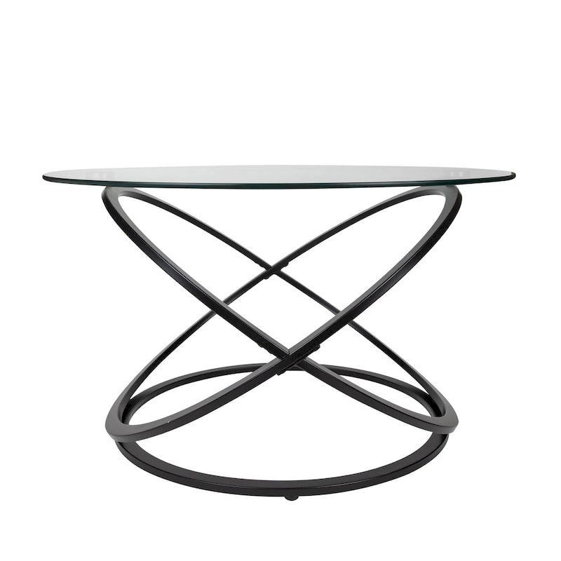 Table basse ronde en verre trempé en forme de croix