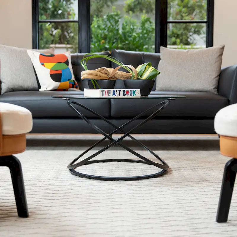 Table basse ronde en verre trempé en forme de croix