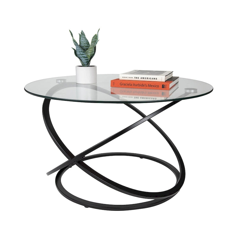 Table basse ronde en verre trempé en forme de croix