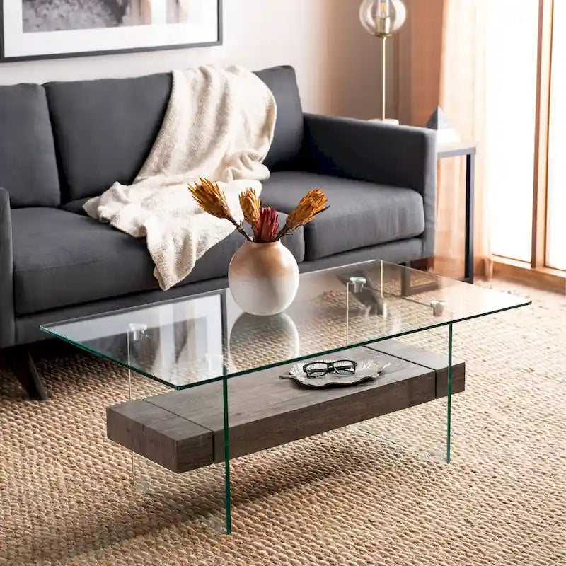 Table basse moderne en verre – 43,3 x 23,6 x 16,5 pouces – 43 de large x 24 de profondeur x 17 de haut