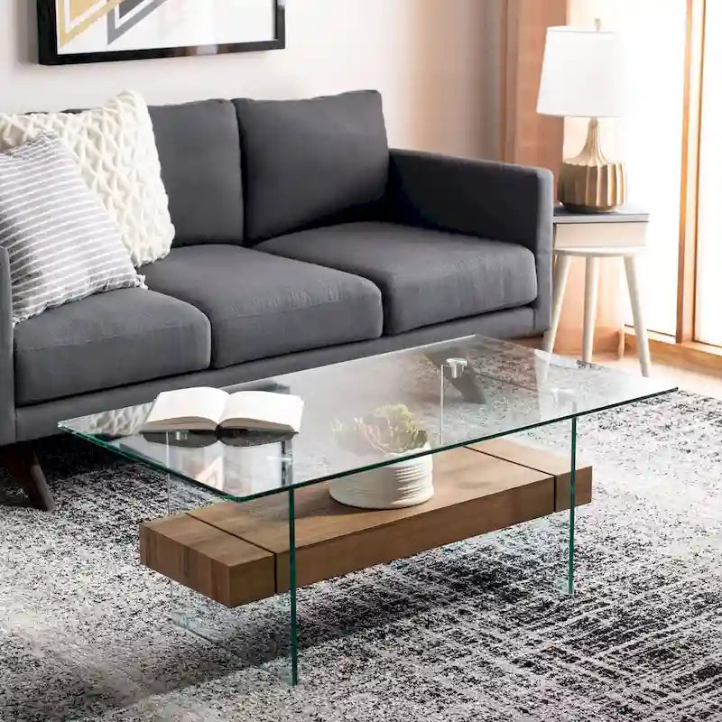 Table basse moderne en verre – 43,3 x 23,6 x 16,5 pouces – 43 de large x 24 de profondeur x 17 de haut