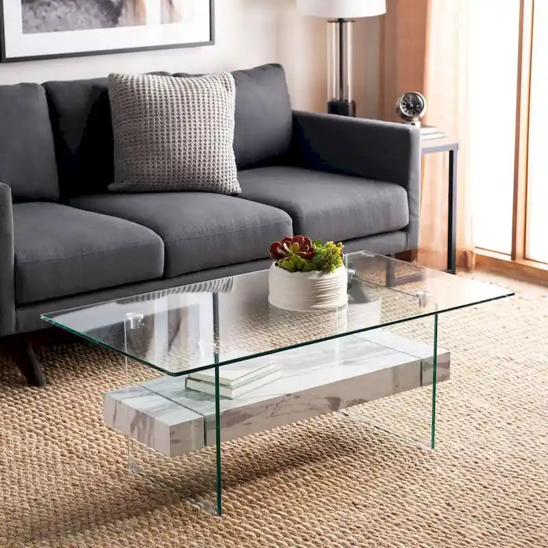 Table basse moderne en verre – 43,3 x 23,6 x 16,5 pouces – 43 de large x 24 de profondeur x 17 de haut