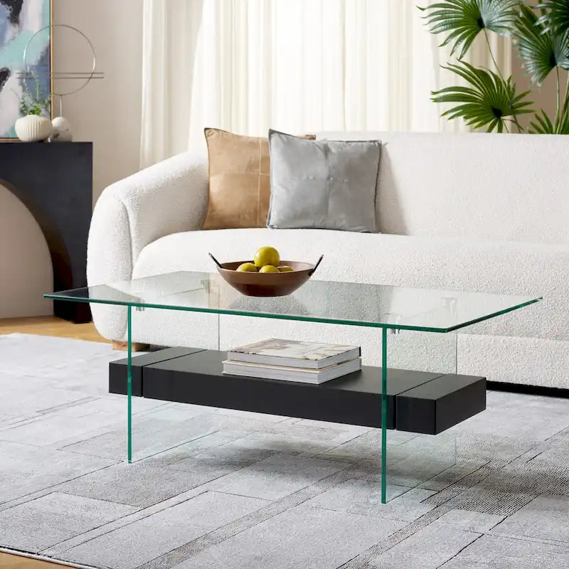 Table basse moderne en verre – 43,3 x 23,6 x 16,5 pouces – 43 de large x 24 de profondeur x 17 de haut