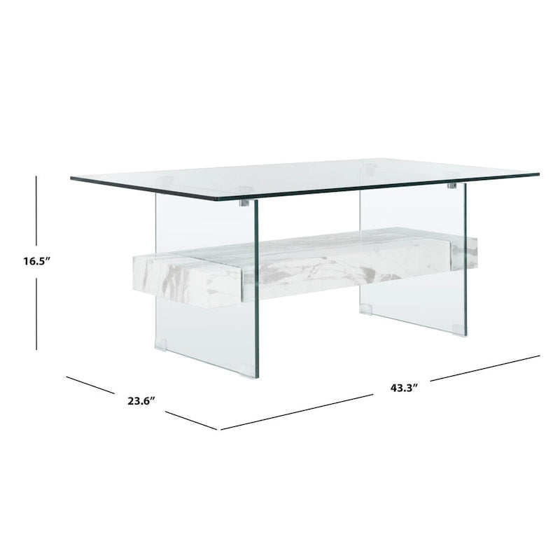 Table basse moderne en verre – 43,3 x 23,6 x 16,5 pouces – 43 de large x 24 de profondeur x 17 de haut