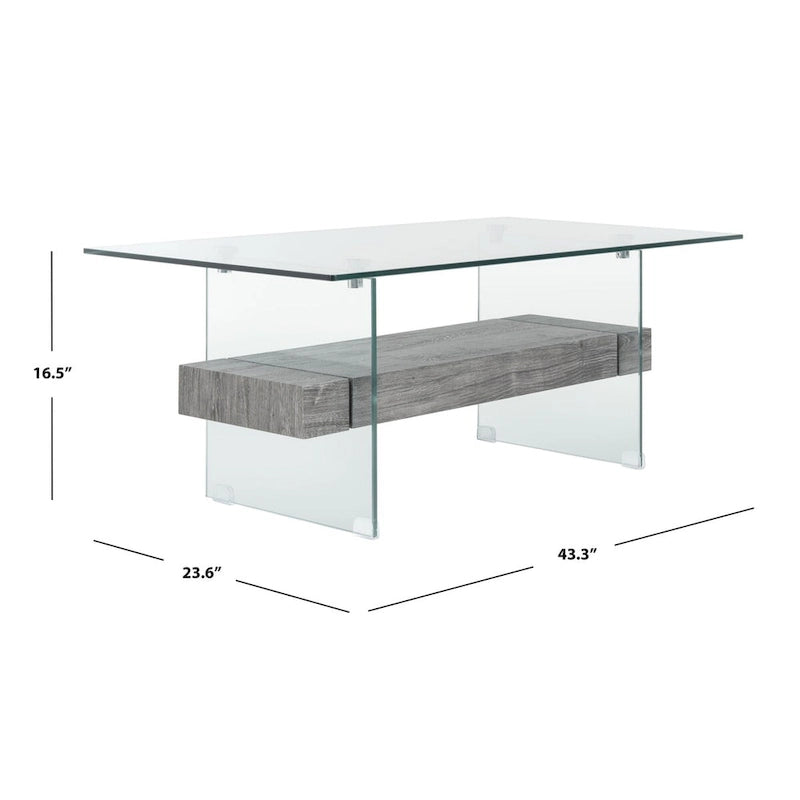 Table basse moderne en verre – 43,3 x 23,6 x 16,5 pouces – 43 de large x 24 de profondeur x 17 de haut