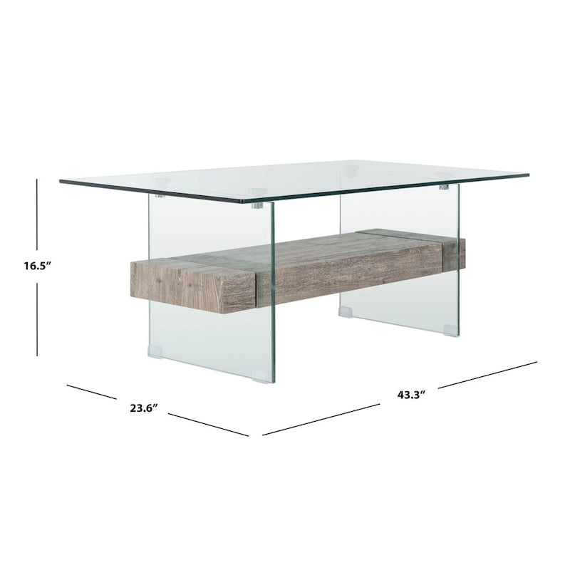 Table basse moderne en verre – 43,3 x 23,6 x 16,5 pouces – 43 de large x 24 de profondeur x 17 de haut