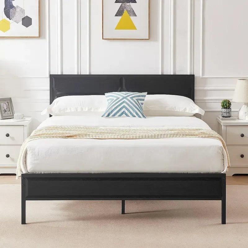 Cadre de lit plateforme double/grand/très grand avec tête de lit en bois, matelas sans ressort requis, facile à assembler.