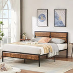 Cadre de lit plateforme double/grand/très grand avec tête de lit en bois, matelas sans ressort requis, facile à assembler.