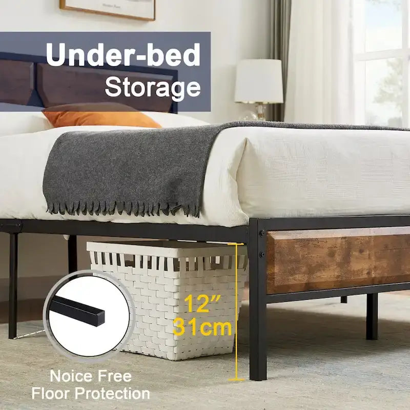 Cadre de lit plateforme double/grand/très grand avec tête de lit en bois, matelas sans ressort requis, facile à assembler.