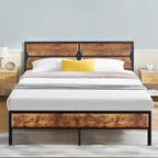 Cadre de lit plateforme double/grand/très grand avec tête de lit en bois, matelas sans ressort requis, facile à assembler.