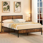 Cadre de lit plateforme double/grand/très grand avec tête de lit en bois, matelas sans ressort requis, facile à assembler.