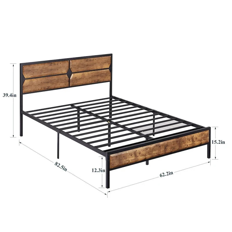 Cadre de lit plateforme double/grand/très grand avec tête de lit en bois, matelas sans ressort requis, facile à assembler.