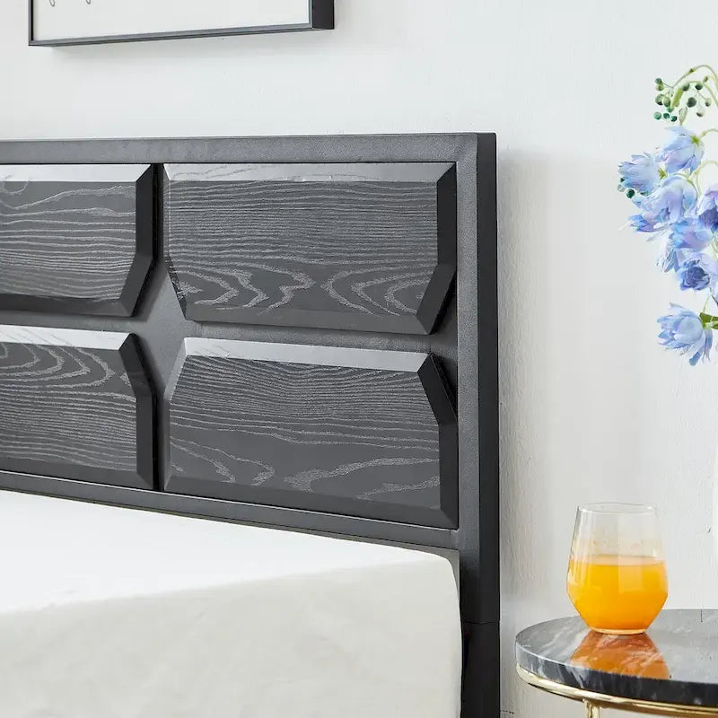 Cadre de lit plateforme double/grand/très grand avec tête de lit en bois, matelas sans ressort requis, facile à assembler.