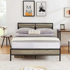 Cadre de lit plateforme double/grand/très grand avec tête de lit en bois, matelas sans ressort requis, facile à assembler.