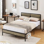 Cadre de lit plateforme double/grand/très grand avec tête de lit en bois, matelas sans ressort requis, facile à assembler.
