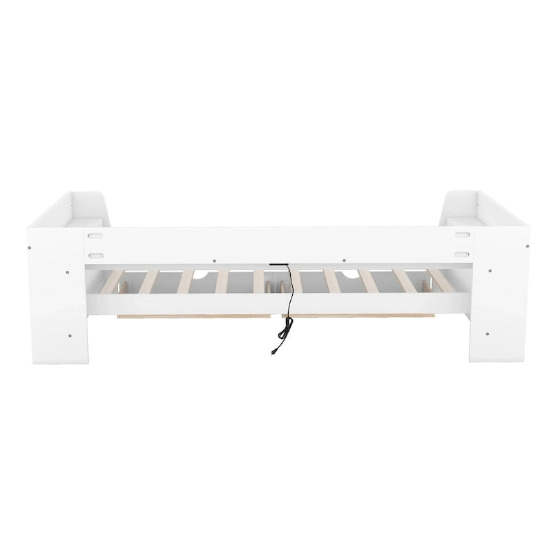 Lit de repos jumeau avec étagères, tiroirs et station de charge intégrée