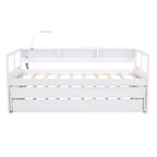 Lit de repos en bois avec 2 lits gigognes, 3 compartiments de rangement, 1 lampe gratuite et port de chargement USB