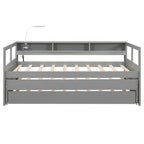 Lit de repos en bois avec 2 lits gigognes, 3 compartiments de rangement, 1 lampe gratuite et port de chargement USB