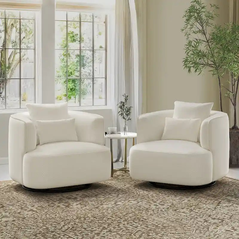 Fauteuil pivotant, tissu mélangé, canapé-fauteuil de salon moderne en forme de baquet - 83 cm de large x 83 cm de profondeur x 68 cm de haut.