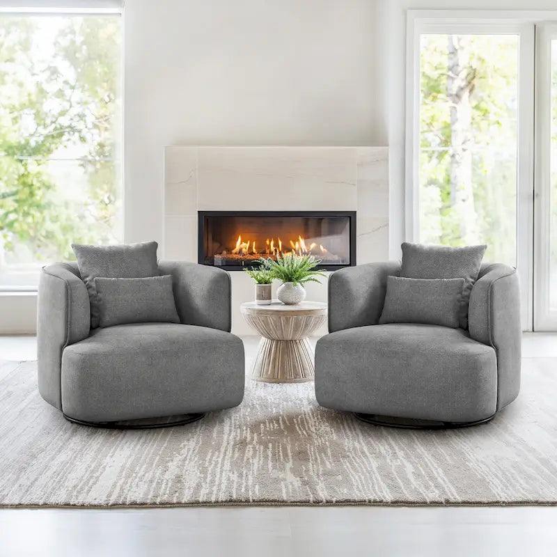 Fauteuil pivotant, tissu mélangé, canapé-fauteuil de salon moderne en forme de baquet - 83 cm de large x 83 cm de profondeur x 68 cm de haut.