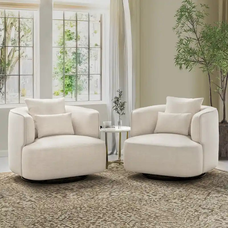 Fauteuil pivotant, tissu mélangé, canapé-fauteuil de salon moderne en forme de baquet - 83 cm de large x 83 cm de profondeur x 68 cm de haut.