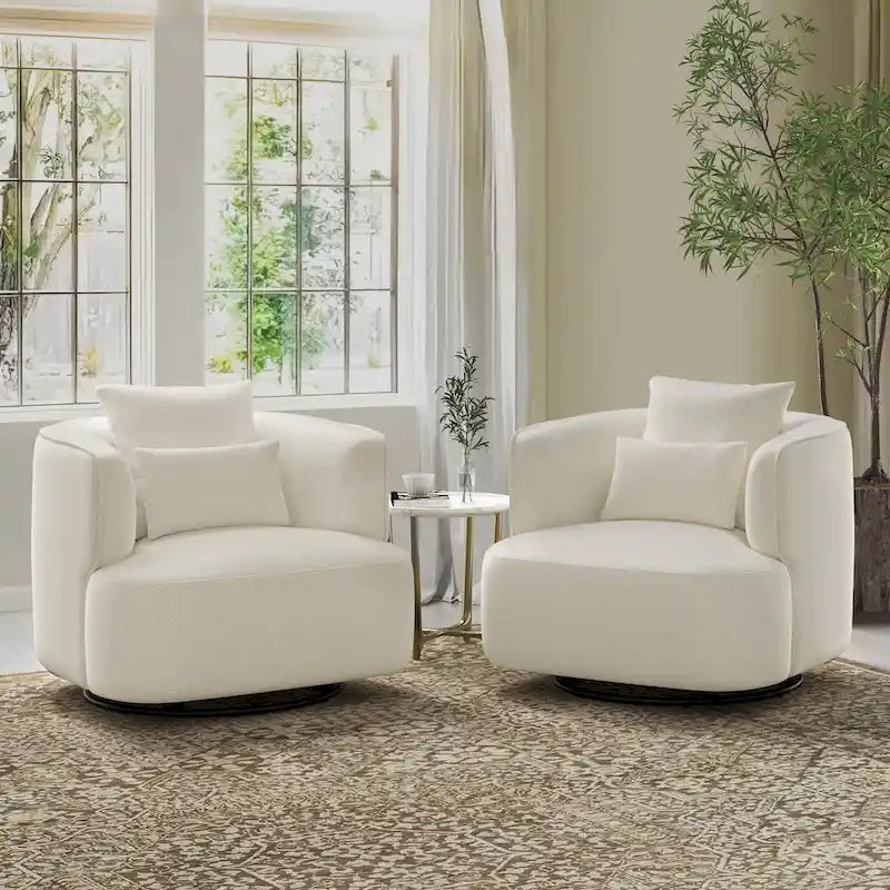 LUE BONA 2 Set Swivel Accent Armchair Fabric Blend, Modern Barrel Living Room Sofa Chair - 32.7 W x 32.7 D x 26.8 H