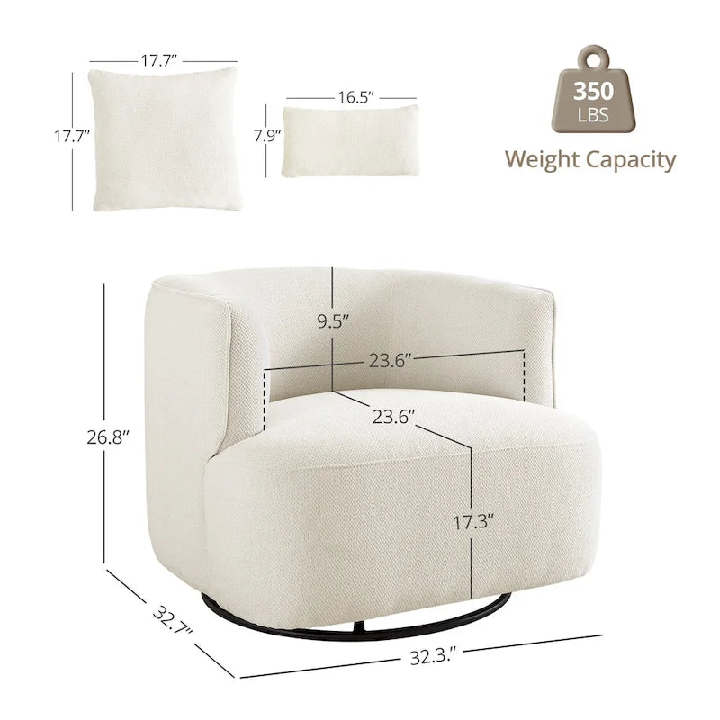 Fauteuil pivotant, tissu mélangé, canapé-fauteuil de salon moderne en forme de baquet - 83 cm de large x 83 cm de profondeur x 68 cm de haut.