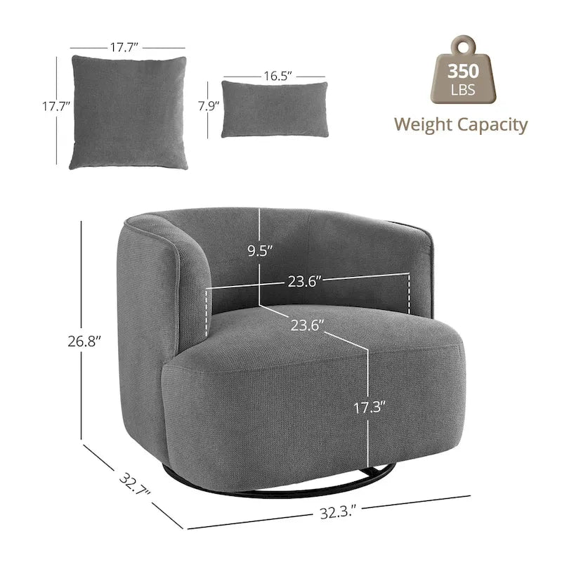 Fauteuil pivotant, tissu mélangé, canapé-fauteuil de salon moderne en forme de baquet - 83 cm de large x 83 cm de profondeur x 68 cm de haut.