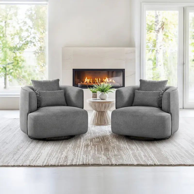 Fauteuil pivotant, tissu mélangé, canapé-fauteuil de salon moderne en forme de baquet - 83 cm de large x 83 cm de profondeur x 68 cm de haut.