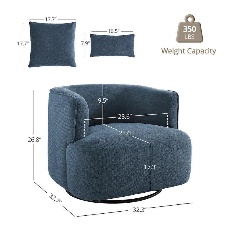 Fauteuil pivotant, tissu mélangé, canapé-fauteuil de salon moderne en forme de baquet - 83 cm de large x 83 cm de profondeur x 68 cm de haut.
