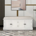 42.70 Banc de rangement rembourré polyvalent et moderne pour entrée avec 4 portes, étagères réglables et range-chaussures