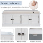 42.70 Banc de rangement rembourré polyvalent et moderne pour entrée avec 4 portes, étagères réglables et range-chaussures