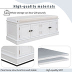 42.70 Banc de rangement rembourré polyvalent et moderne pour entrée avec 4 portes, étagères réglables et range-chaussures