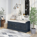 42.70 Banc de rangement rembourré polyvalent et moderne pour entrée avec 4 portes, étagères réglables et range-chaussures