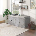 42.70 Banc de rangement rembourré polyvalent et moderne pour entrée avec 4 portes, étagères réglables et range-chaussures